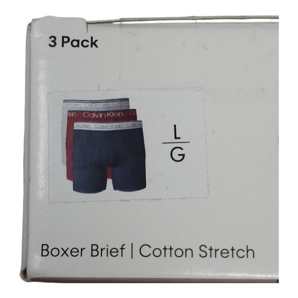 Calvin Klein Mens Boxer Brief 3-Pk L Cotton Stretch Underwear Burgundy Navy Gray - Picture 2 of 7